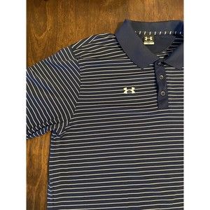 Under Armour Men's Polo Shirt Blue Large Breton Striped Short Sleeve Golf XXL